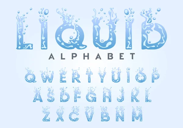 Alfabeto Líquido Conjunto Letras Agua Fuente Salpicadura Creativa Con Gotas — Vector de stock
