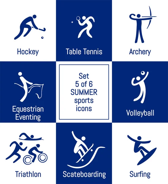 Conjunto de iconos deportivos de verano, 5 de 6, ilustración vectorial, tem vectorial — Archivo Imágenes Vectoriales