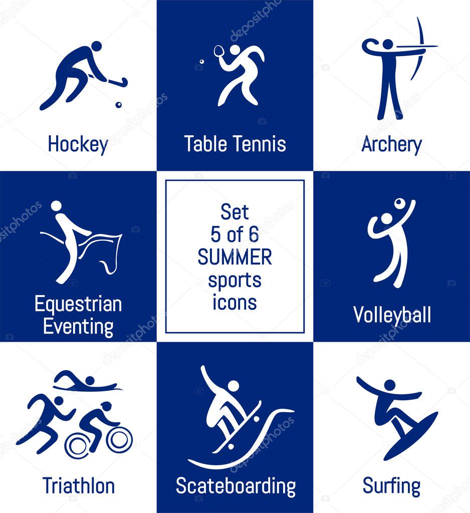 Summer sports icons set, 5 of 6, vector illustration, vector tem