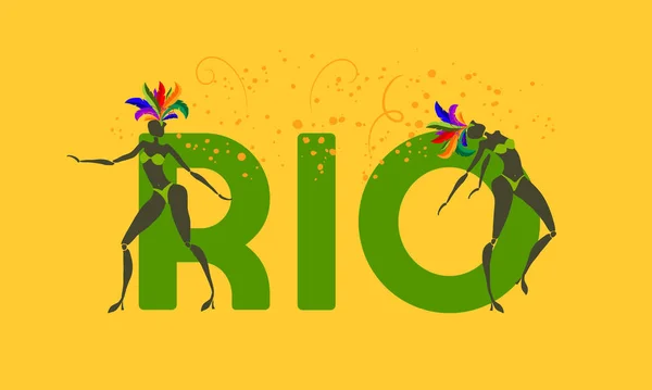 Palabra "RIO". Carnaval tradicional de Río de Janeiro. Vector ilustra — Vector de stock