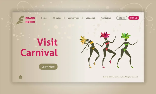 Danza femminile al Carnevale di Rio, samba brasiliano, pagina web vettoriale t — Vettoriale Stock
