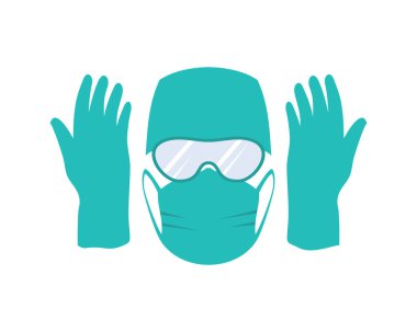 Covid-19 tıbbi koruma, hastanedeki kişisel koruma ekipmanları, koronavirüs vektör çizimi