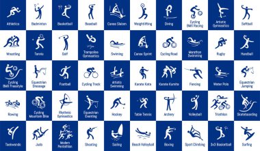 Summer sports icons set, vector pictograms for web, print and other projects. Multi-sport world event. clipart