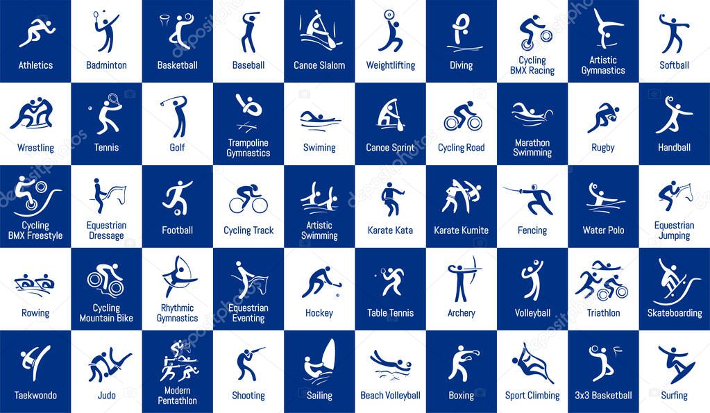 Summer sports icons set, vector pictograms for web, print and other projects. Multi-sport world event.