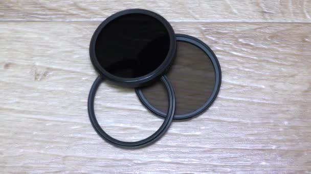 CIR-PL, ND, UV Filters for Camera Lens — стоковое видео