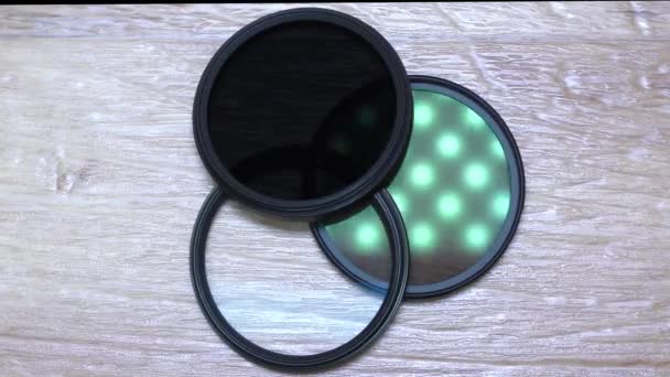 CIR-PL, ND, UV Filters for Camera Lens — стоковое видео