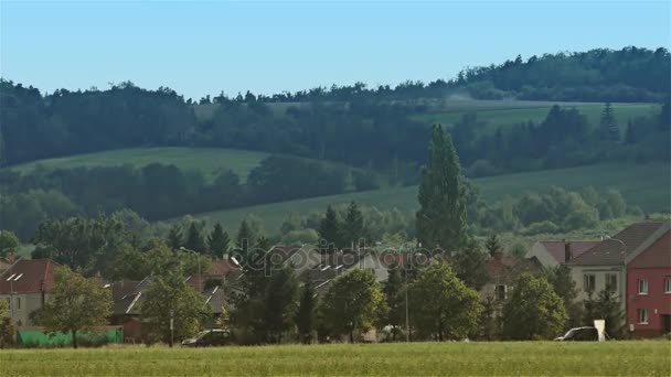 Natürliche Landschaft von Sommerfeld und niedrigem alten Berg, Zeitraffer-Geschwindigkeit 40x — Stockvideo