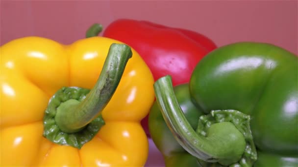 Röd, grön och gul Paprika nära upp, detalj, makro — Stockvideo