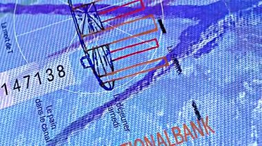 İsviçre para 100 Chf, Cent Frank - yanardöner şerit banknot holografik şerit, ayrıntı