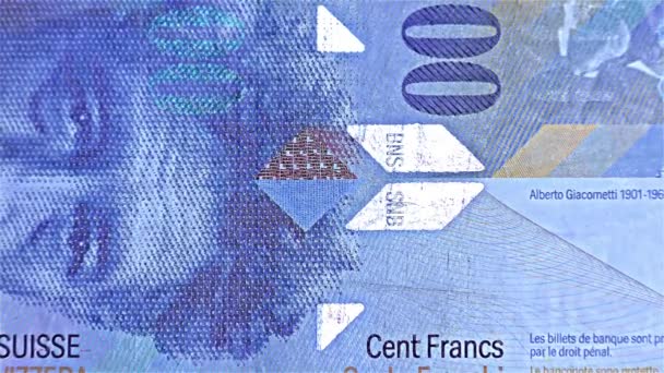 瑞士货币100瑞士法郎 分法郎 彩虹条纹钞票全息条纹 — 图库视频影像