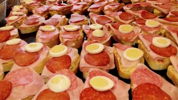 Homemade Czech Sandwich Egg Salami Potato Salad Ham — Stock Video