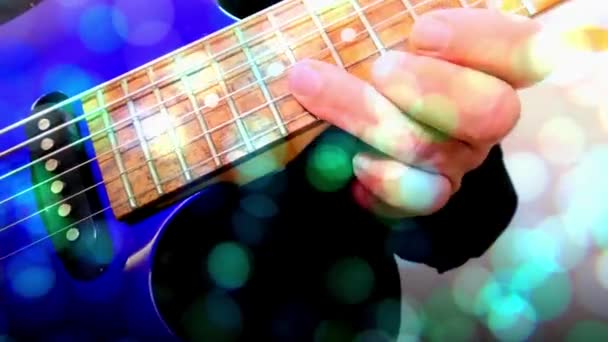 Gitarrist Spelar Rock Elgitarr Abstrakt Gitarr Närbild Light — Stockvideo