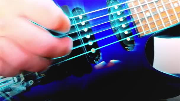 Guitarist Plays Rock Electric Guitar Abstract Guitar Close Light — стокове відео