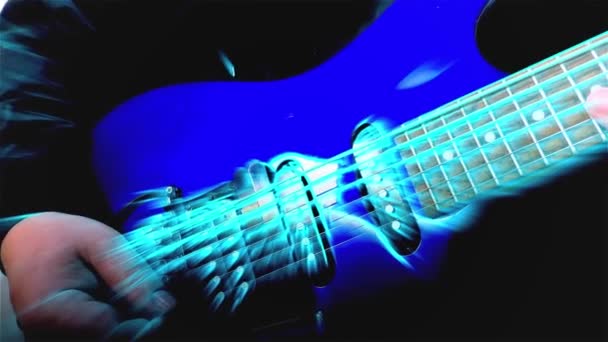 Guitarrista Toca Guitarra Elétrica Rock Guitarra Abstrata Close Luz — Vídeo de Stock