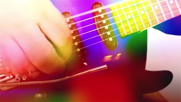 Guitarrista Toca Rock Guitarra Eléctrica Guitarra Abstracta Cerca Luz — Vídeos de Stock