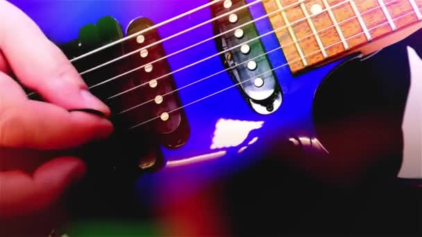 Guitarist Plays Rock Electric Guitar Abstract Guitar Close Light — Stock Video