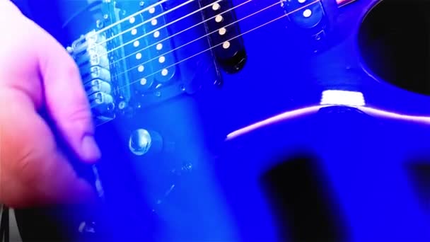 Guitarist Plays Rock Electric Guitar Abstract Guitar Close Light — стокове відео