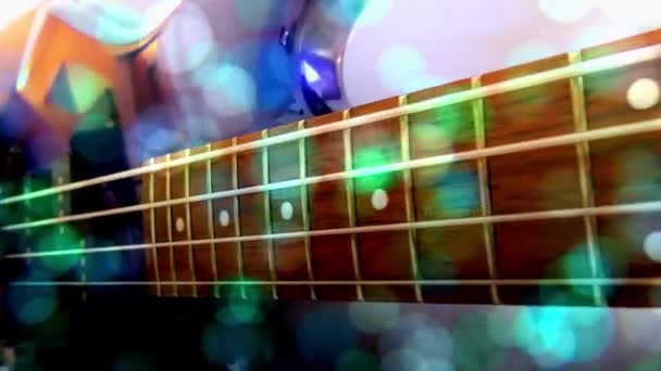 Guitarist Plays Rock Bass Guitar Abstract Bass Guitar Close Light — Stock Video