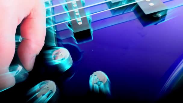Guitarist Plays Rock Bass Guitar Abstract Bass Guitar Close Light — стокове відео