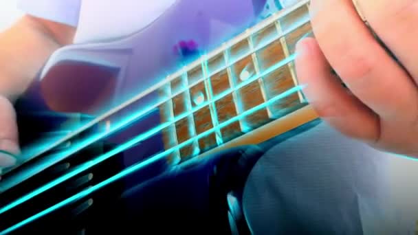 Gitarist Rock Bass Gitar Çalıyor Soyut Bas Gitar Yakın Çekim — Stok video