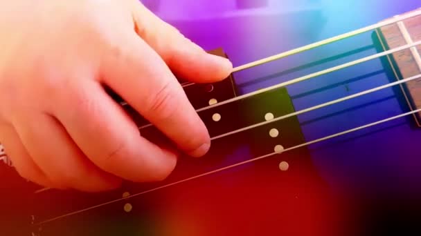 Gitarrist Spelar Rock Bass Gitarr Abstrakt Basgitarr Närbild Light — Stockvideo