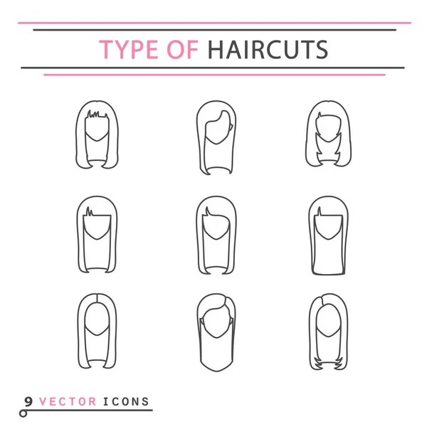 Icono de línea delgada - Tipo de cortes de pelo — Vector de stock