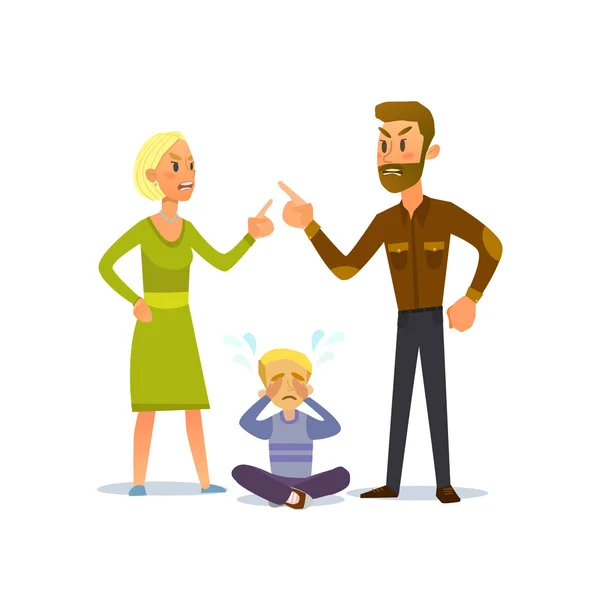 Cute little baby toddler loving his parents while they quarrel. — Stock Vector