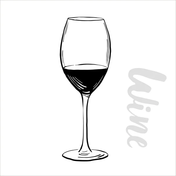 Wine,glass, cork, corkscrew. set in ihand drawn style. — Stock vektor