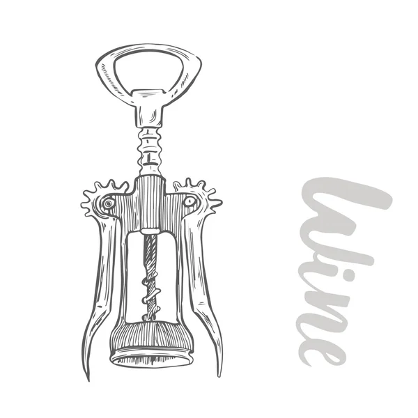 Wine,glass, cork, corkscrew. set in ihand drawn style. — Διανυσματικό Αρχείο