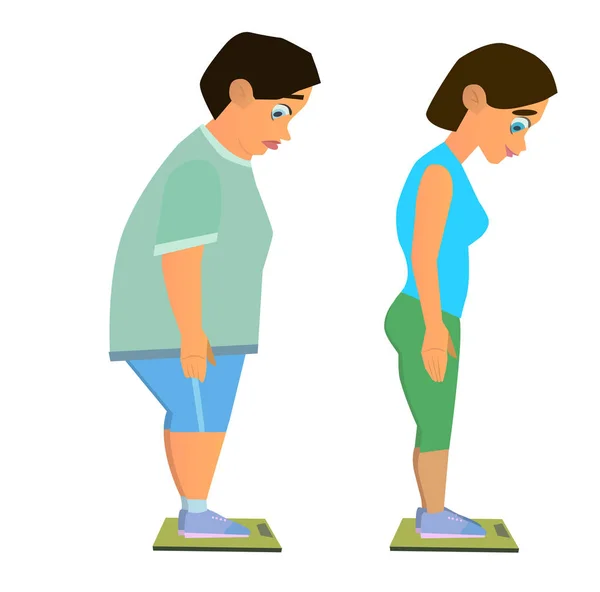 До и после потери веса. омоложение. Сравнение толстой женщины — стоковый вектор