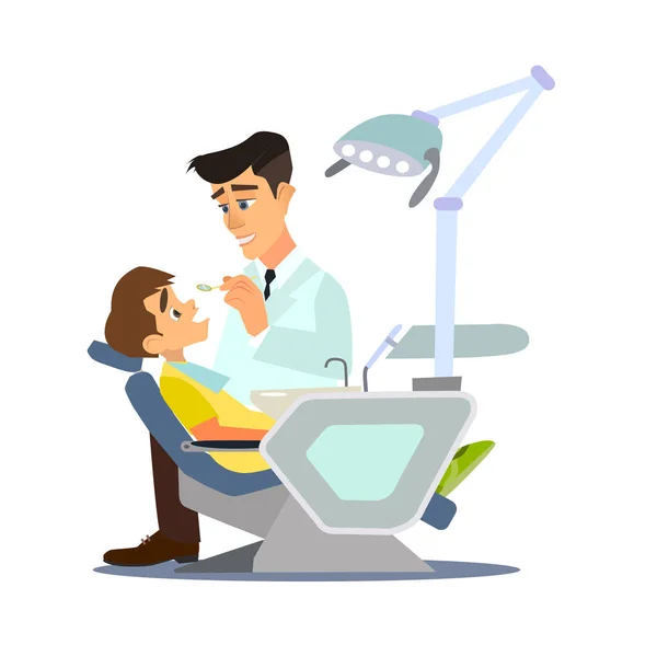 Zahnarzt und Junge in der Klinik — Stockvektor