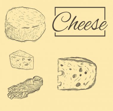 Peynir organik süt tereyağı taze gıda vektör elle çizilmiş çizim ayarla,