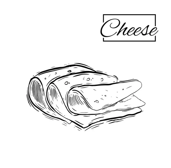 Sajtkészítés különböző típusú sajt készlet-ból vektor vázlatok egy fehér háttér — Stock Vector