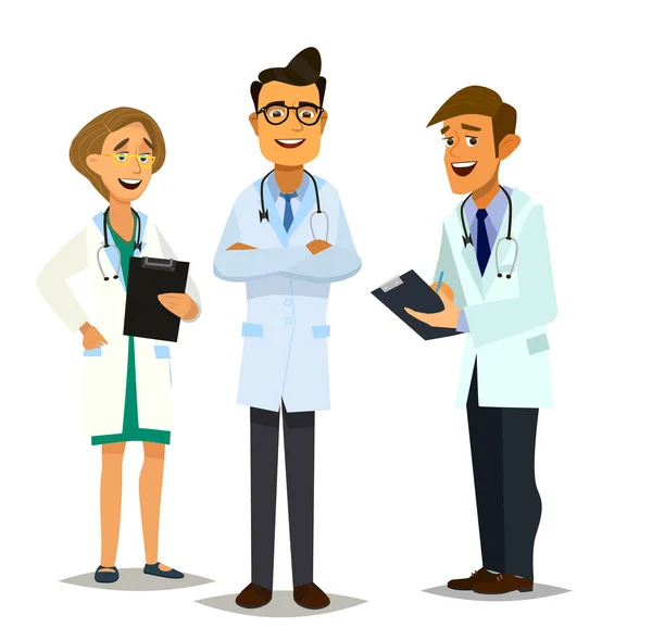 Beyaz bir geçmişi olan takım doktorları. Düz biçimli vektör illüstrasyonu