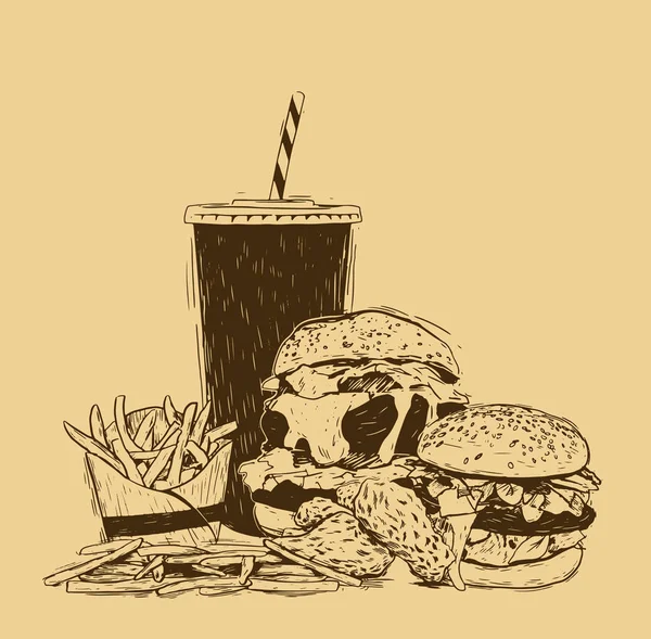 Desenho à mão fast food . —  Vetores de Stock