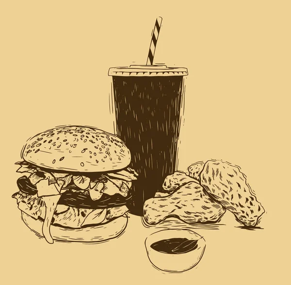 Ręcznie rysowane szkic fast food. — Wektor stockowy