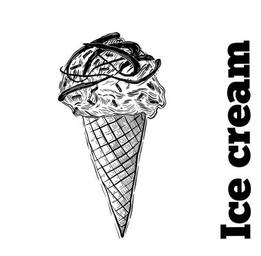 Elle çizilmiş vektör seti. Detaylı dondurma ve meyveli tatlı.