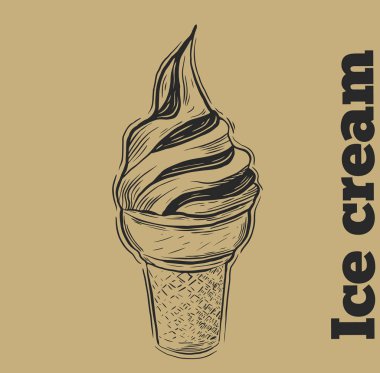 Elle çizilmiş vektör seti. Detaylı dondurma ve meyveli tatlı.