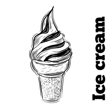 Elle çizilmiş vektör seti. Detaylı dondurma ve meyveli tatlı.