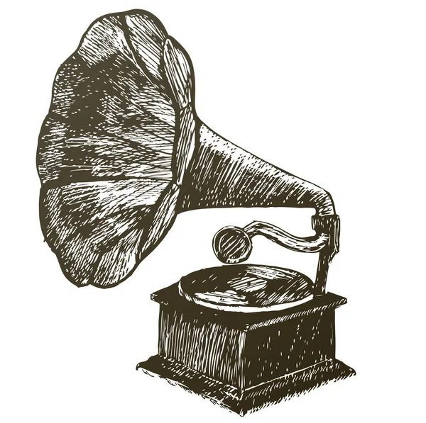 Hand dras gramophone, skiss. Vintage vektorillustration — Stock vektor