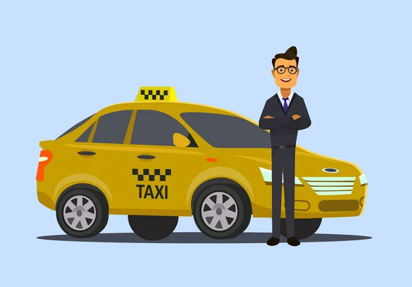 Taksi sürücüsü kavramı. Araba, ulaşım, ulaşım, transfer sembolü veya simge. Vektör çizim — Stok Vektör