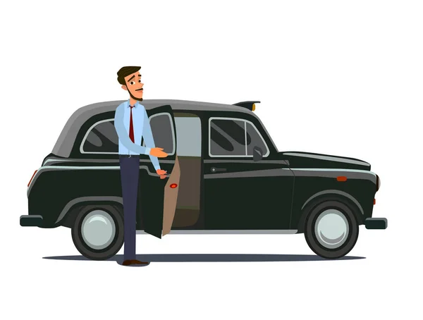 Concetto di tassista. Auto, trasporto, trasporto, simbolo di trasferimento o icona. Illustrazione vettoriale — Vettoriale Stock