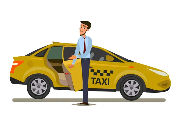 Концепция таксиста. Автомобиль, транспорт, транспорт, символ передачи или значок. Векторная иллюстрация — стоковый вектор