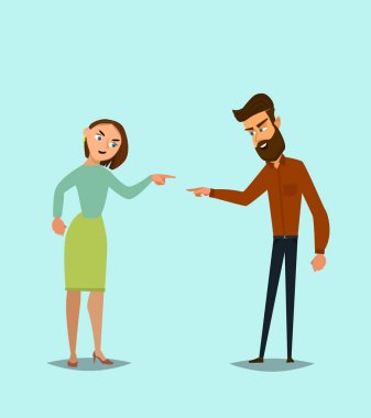 Çatışma. Bir erkek ve bir kadın kavga. Düz bir stil vektör çizim