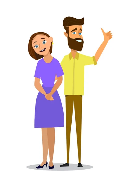 Un par de jóvenes. Hombre y mujer tomados de las manos sobre un fondo blanco. Ilustración vectorial en un estilo plano — Vector de stock