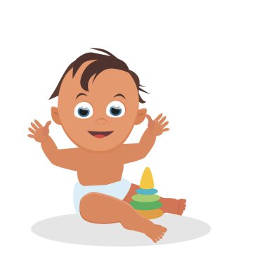 Şirin Bebek oturma. Şirin bebek çocuk ve bir bebek bezi oturan kız.