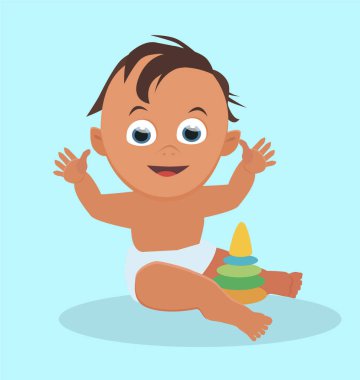 Şirin Bebek oturma. Şirin bebek çocuk ve bir bebek bezi oturan kız.