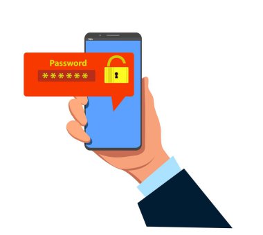 Cep telefonu açık uyarı tuşu ve parola alanı vektörü,