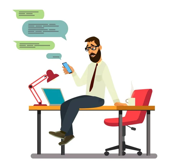 Office worker on a coffee break sitting on a table.Vector illustration in cartoon — Stock Vector