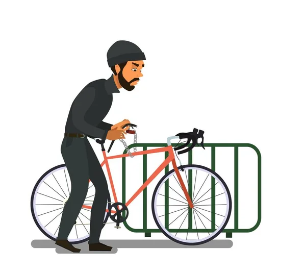 Criminal Bicycle theft vector illustration. Bicycle theft, violation of the law, design element of the crime. — Stock Vector